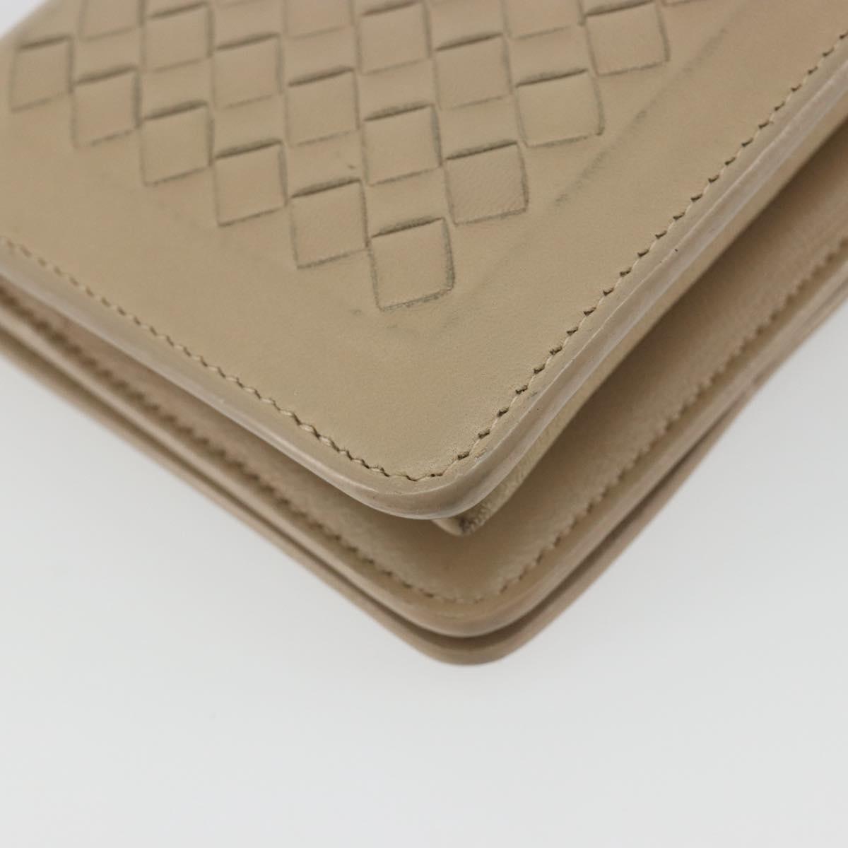 BOTTEGA VENETA INTRECCIATO Chain Shoulder Bag Leather Beige Auth ep15510