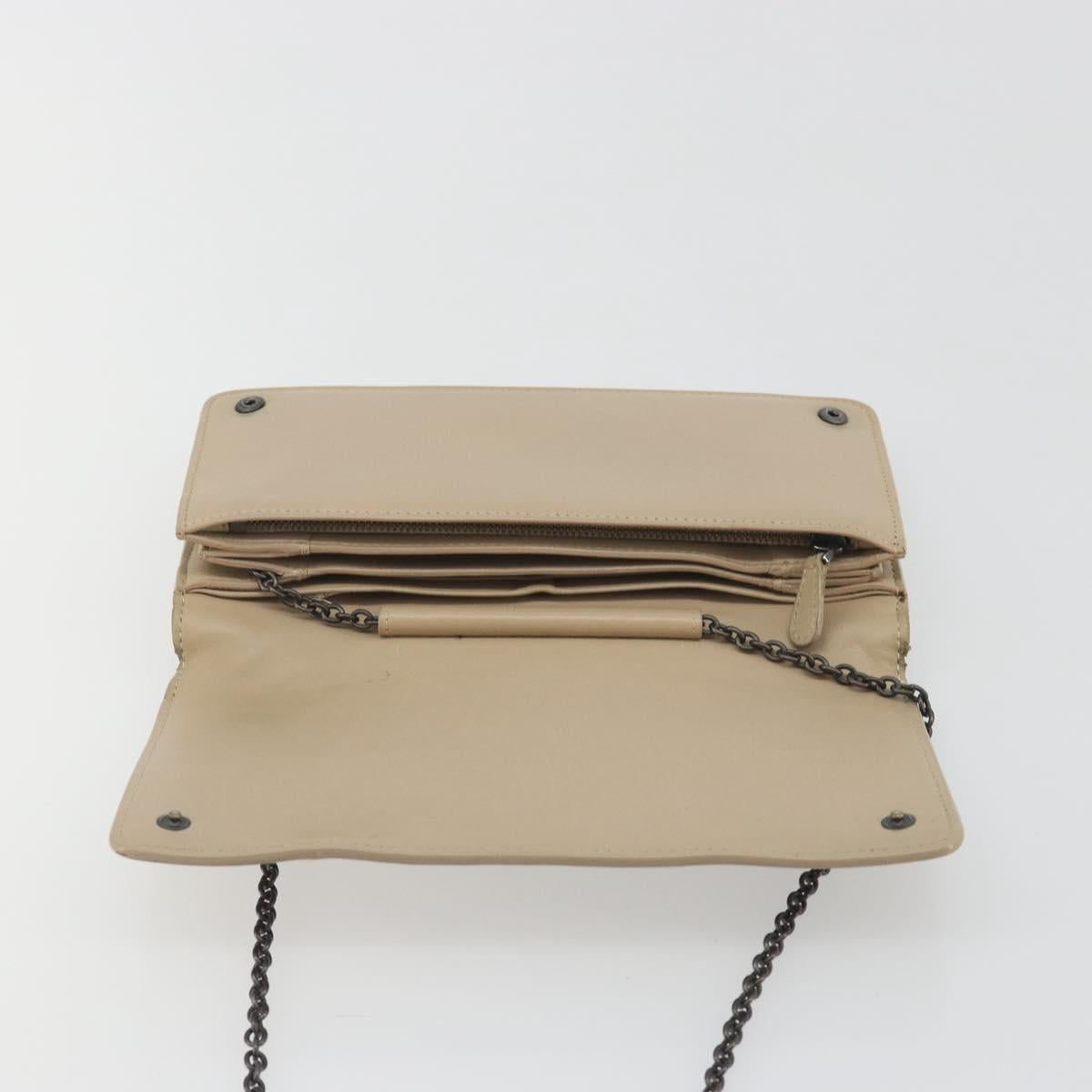 BOTTEGA VENETA INTRECCIATO Chain Shoulder Bag Leather Beige Auth ep15510