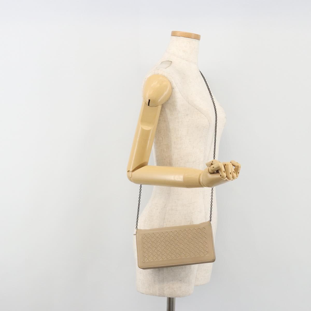 BOTTEGA VENETA INTRECCIATO Chain Shoulder Bag Leather Beige Auth ep15510