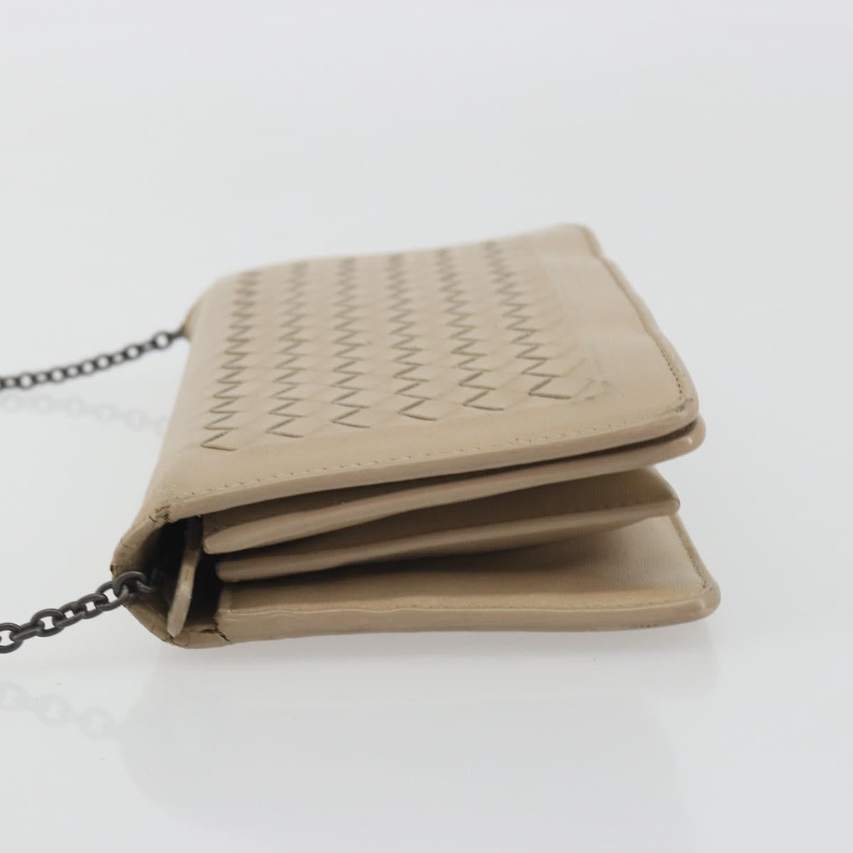 BOTTEGA VENETA INTRECCIATO Chain Shoulder Bag Leather Beige Auth ep15510