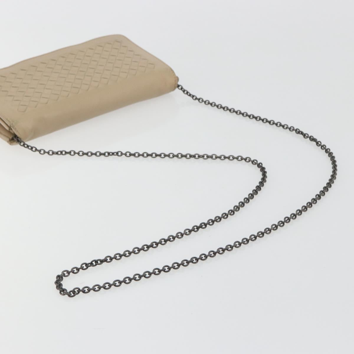 BOTTEGA VENETA INTRECCIATO Chain Shoulder Bag Leather Beige Auth ep15510