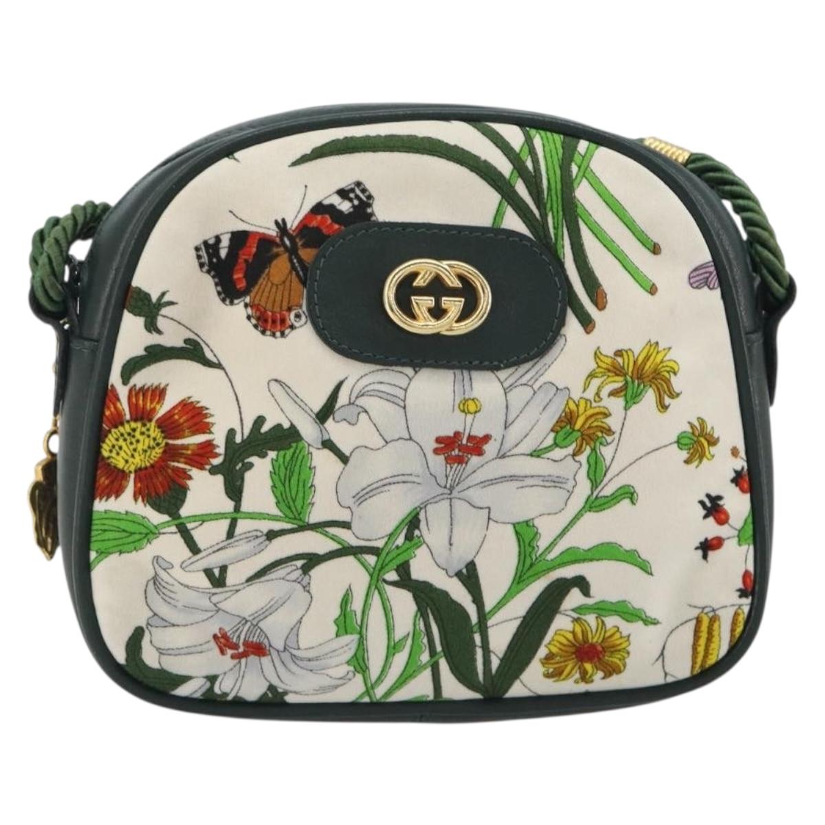 GUCCI Shoulder Bag Canvas White Gold Auth ep15512A