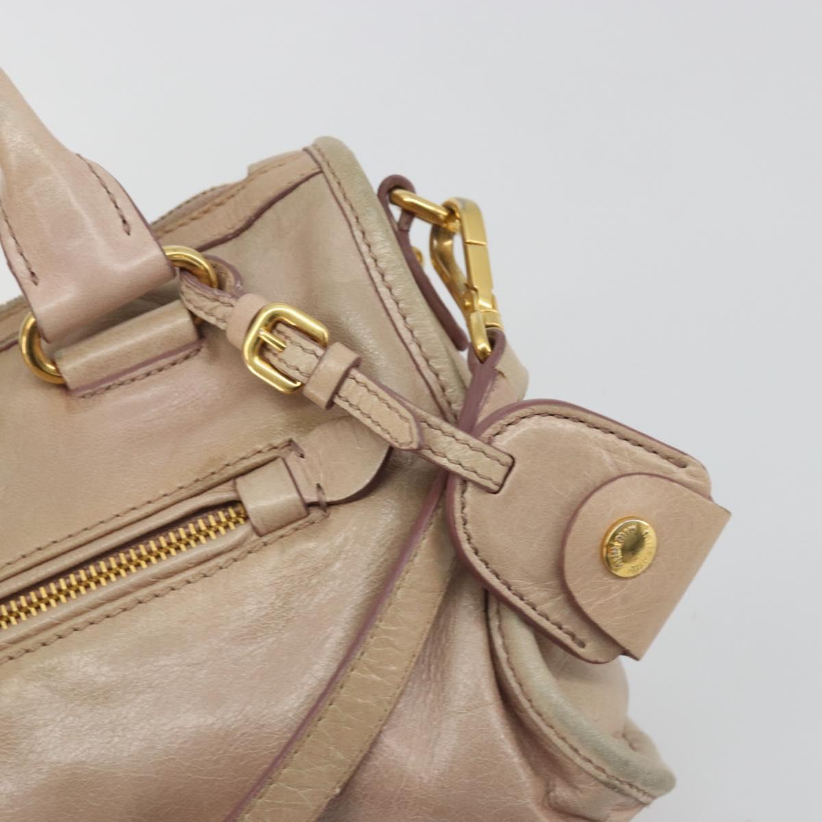 Miu Miu Hand Bag Leather 2way Beige Gold Auth ep15515A
