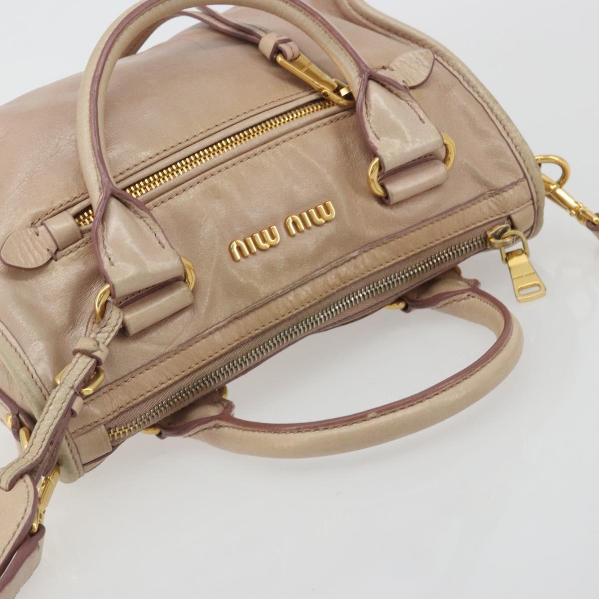 Miu Miu Hand Bag Leather 2way Beige Gold Auth ep15515A
