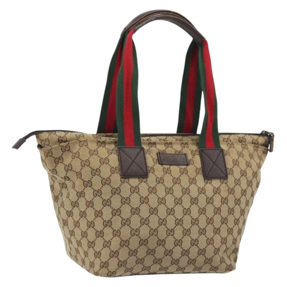 GUCCI GG Canvas Web Sherry Line Tote Bag Beige 131230 Auth ep15516