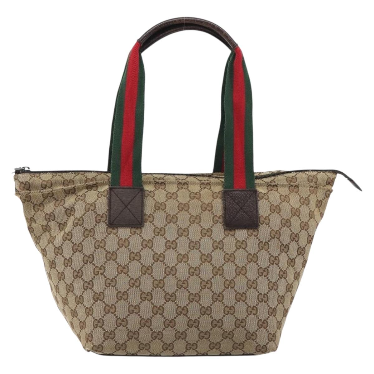 GUCCI GG Canvas Web Sherry Line Tote Bag Beige 131230 Auth ep15516
