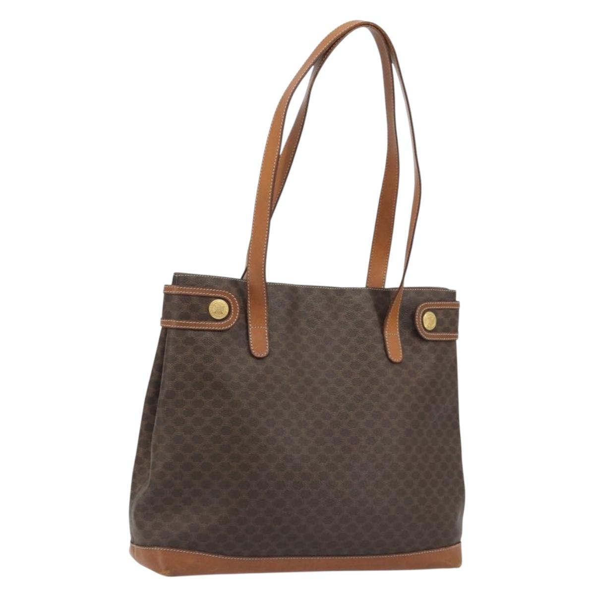 CELINE Macadam Canvas Tote Bag PVC Leather Brown Gold Auth ep15517