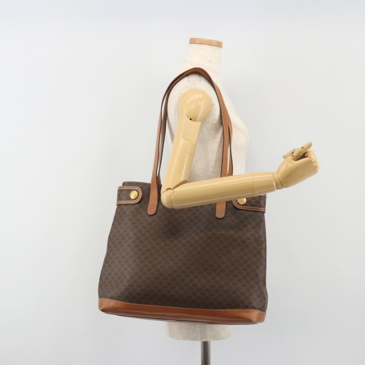 CELINE Macadam Canvas Tote Bag PVC Leather Brown Gold Auth ep15517