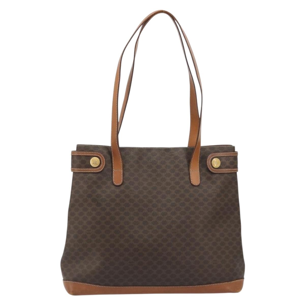 CELINE Macadam Canvas Tote Bag PVC Leather Brown Gold Auth ep15517