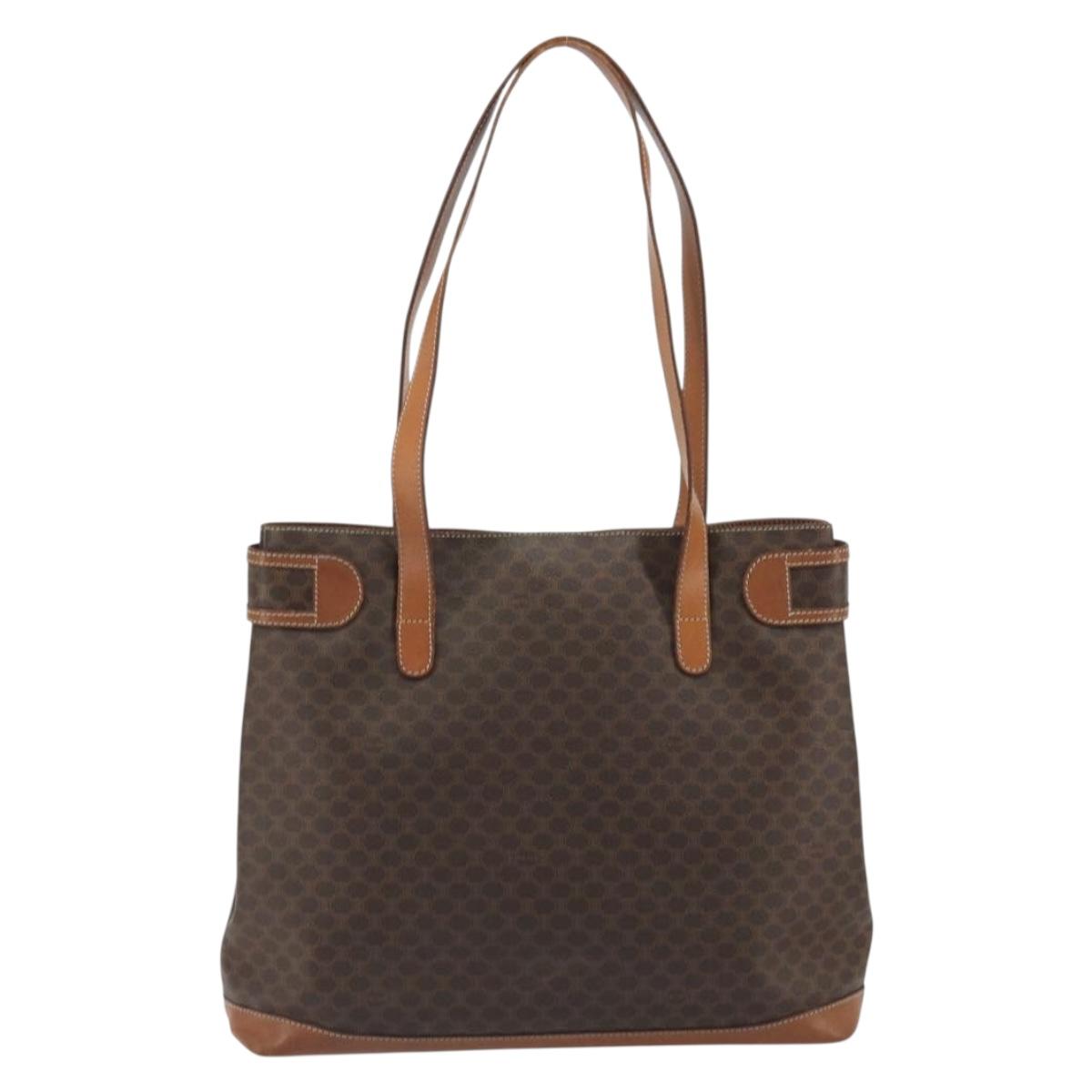CELINE Macadam Canvas Tote Bag PVC Leather Brown Gold Auth ep15517