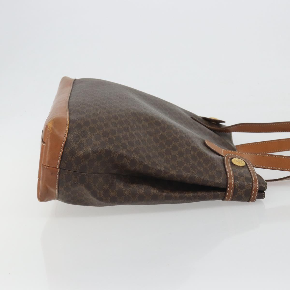 CELINE Macadam Canvas Tote Bag PVC Leather Brown Gold Auth ep15517