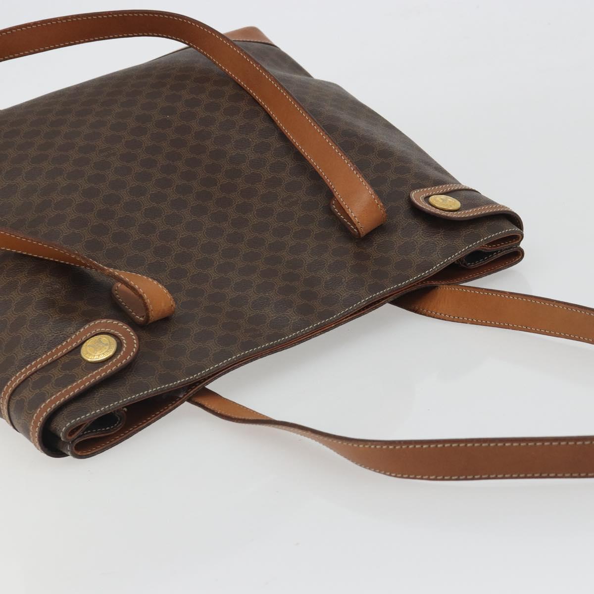 CELINE Macadam Canvas Tote Bag PVC Leather Brown Gold Auth ep15517