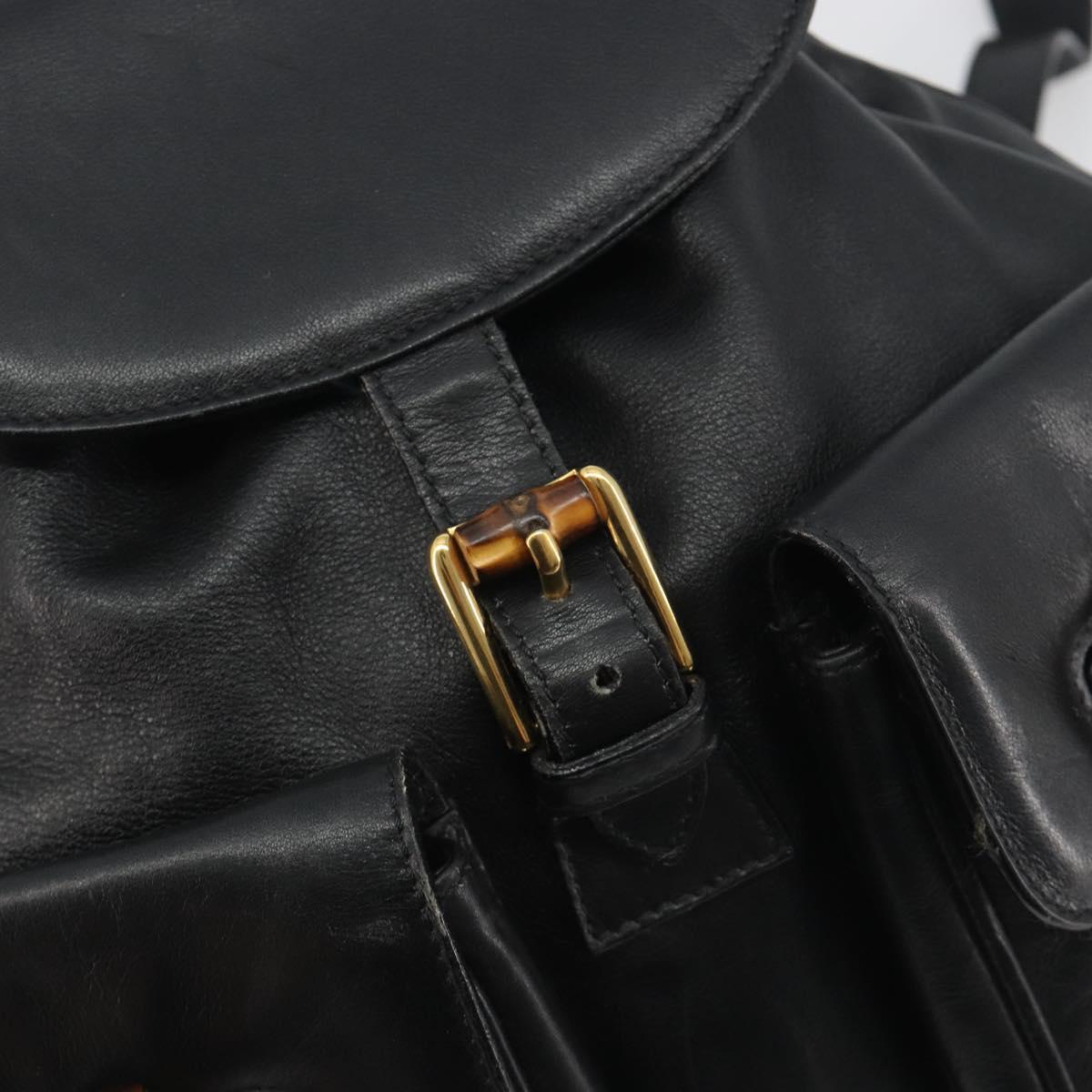 GUCCI Bamboo Backpack Leather Black Gold 003 2058 0016 Auth ep15518