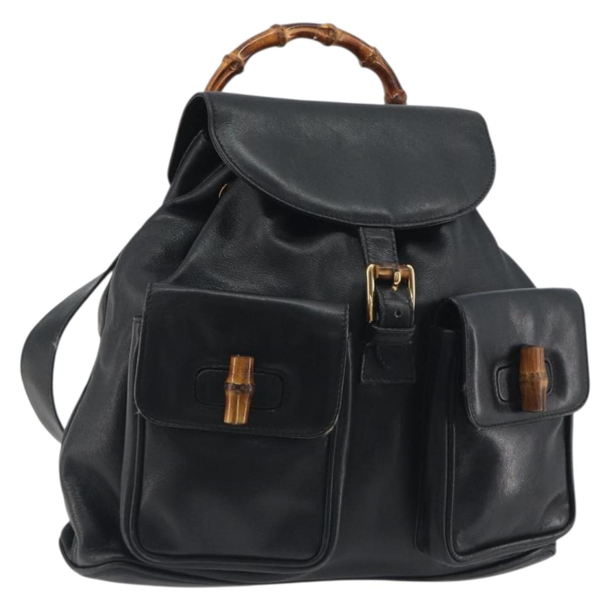 GUCCI Bamboo Backpack Leather Black Gold 003 2058 0016 Auth ep15518