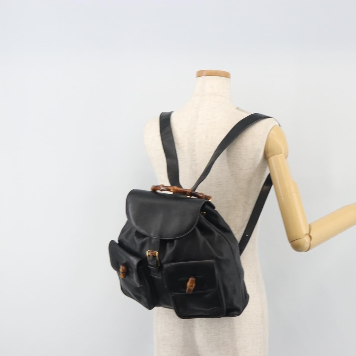 GUCCI Bamboo Backpack Leather Black Gold 003 2058 0016 Auth ep15518