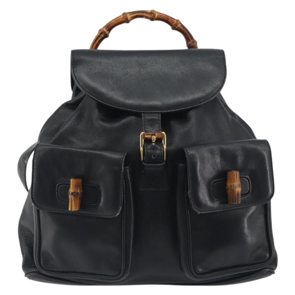 GUCCI Bamboo Backpack Leather Black Gold 003 2058 0016 Auth ep15518