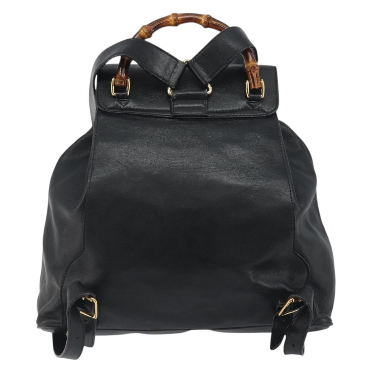GUCCI Bamboo Backpack Leather Black Gold 003 2058 0016 Auth ep15518