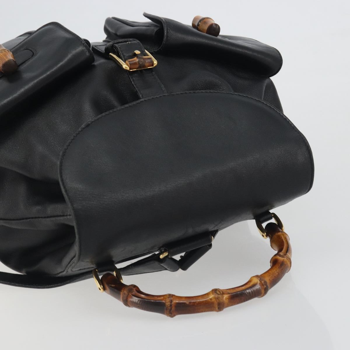 GUCCI Bamboo Backpack Leather Black Gold 003 2058 0016 Auth ep15518