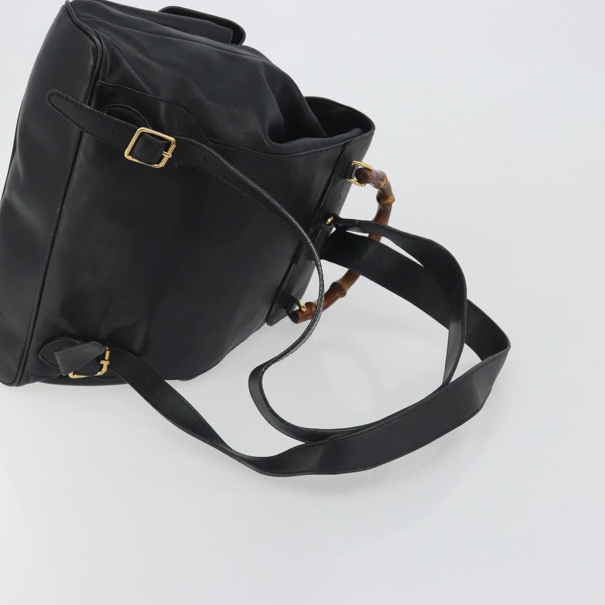 GUCCI Bamboo Backpack Leather Black Gold 003 2058 0016 Auth ep15518