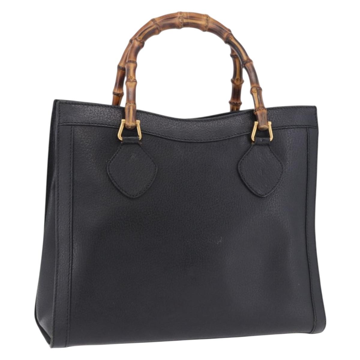 GUCCI Bamboo Tote Bag Leather Black Gold 002 2853 0260 Auth ep15525