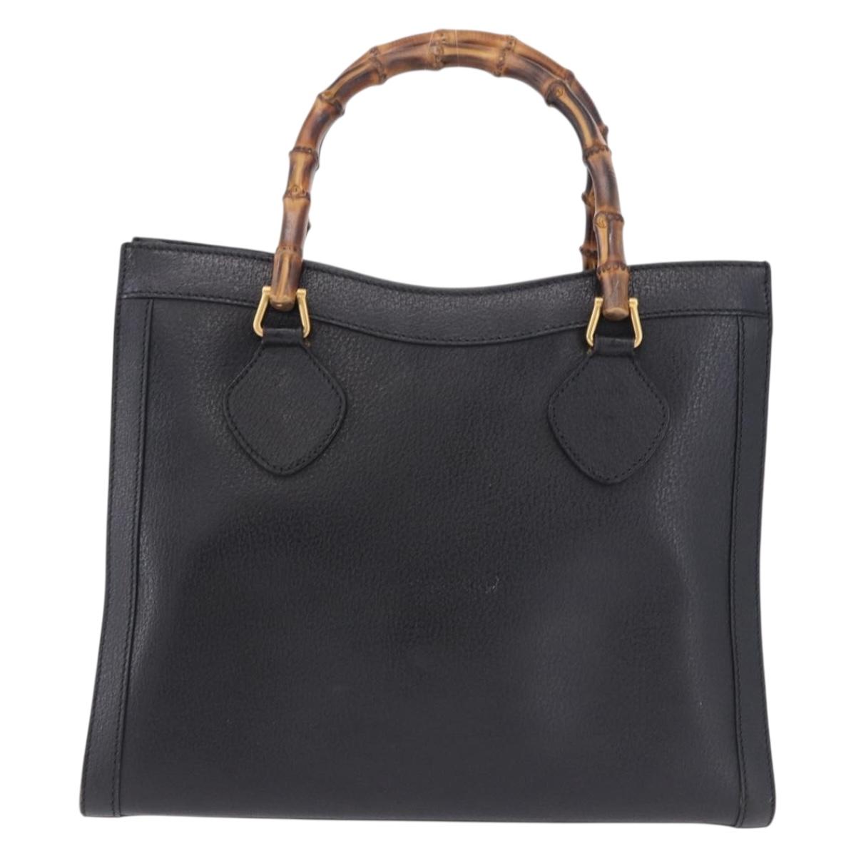 GUCCI Bamboo Tote Bag Leather Black Gold 002 2853 0260 Auth ep15525