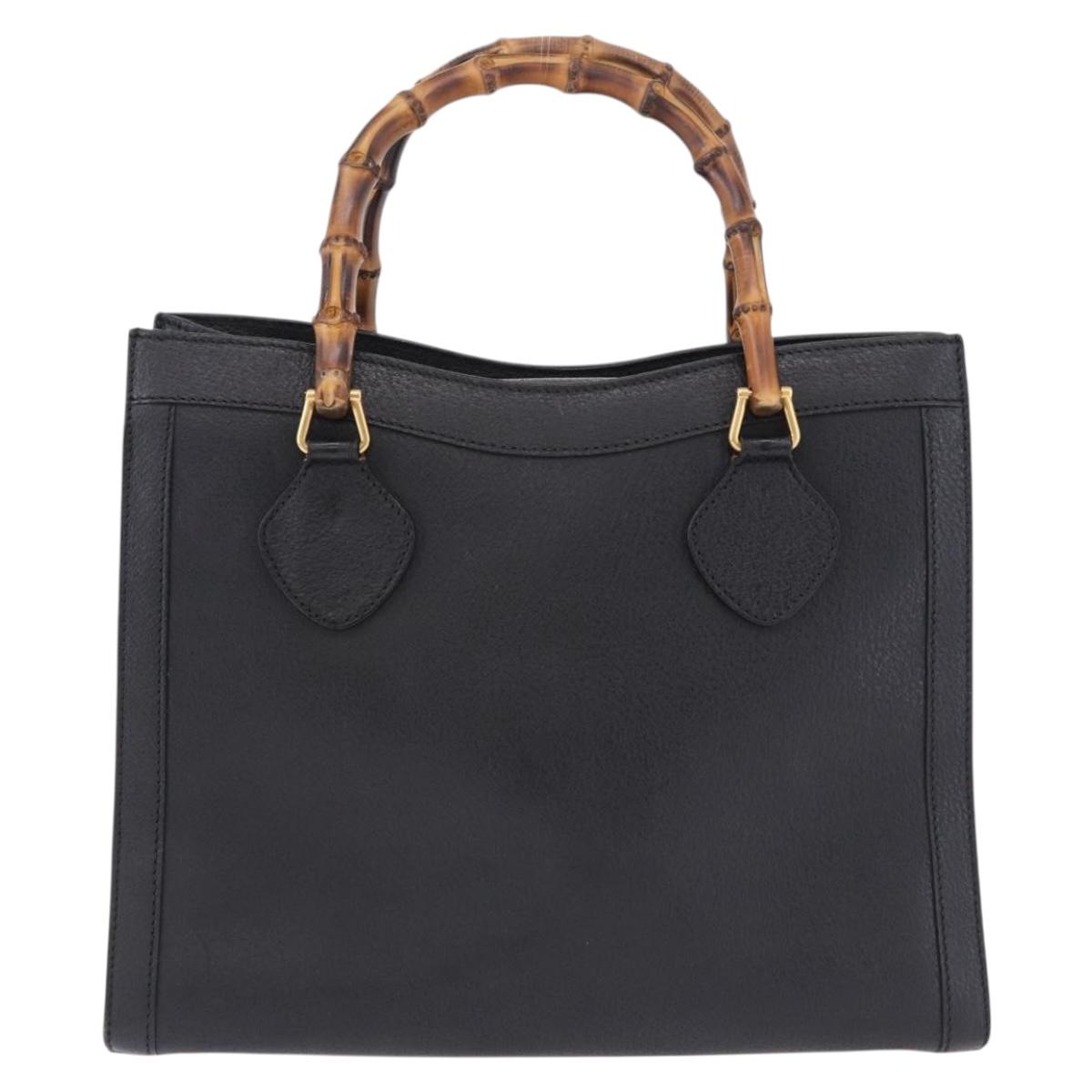 GUCCI Bamboo Tote Bag Leather Black Gold 002 2853 0260 Auth ep15525