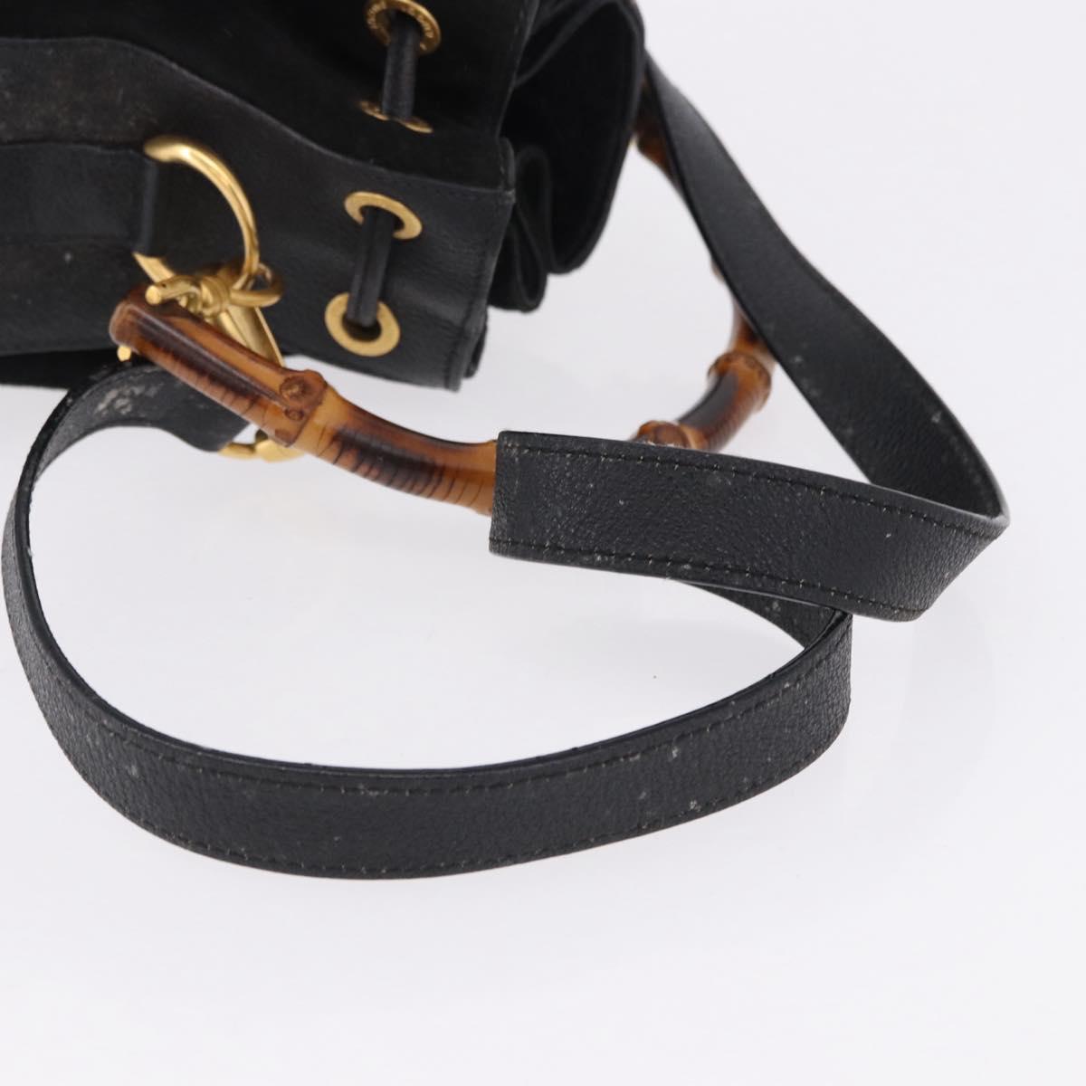 GUCCI Bamboo Purse Shoulder Bag Suede 2way Black Gold 001 2865 1657 Auth ep15527