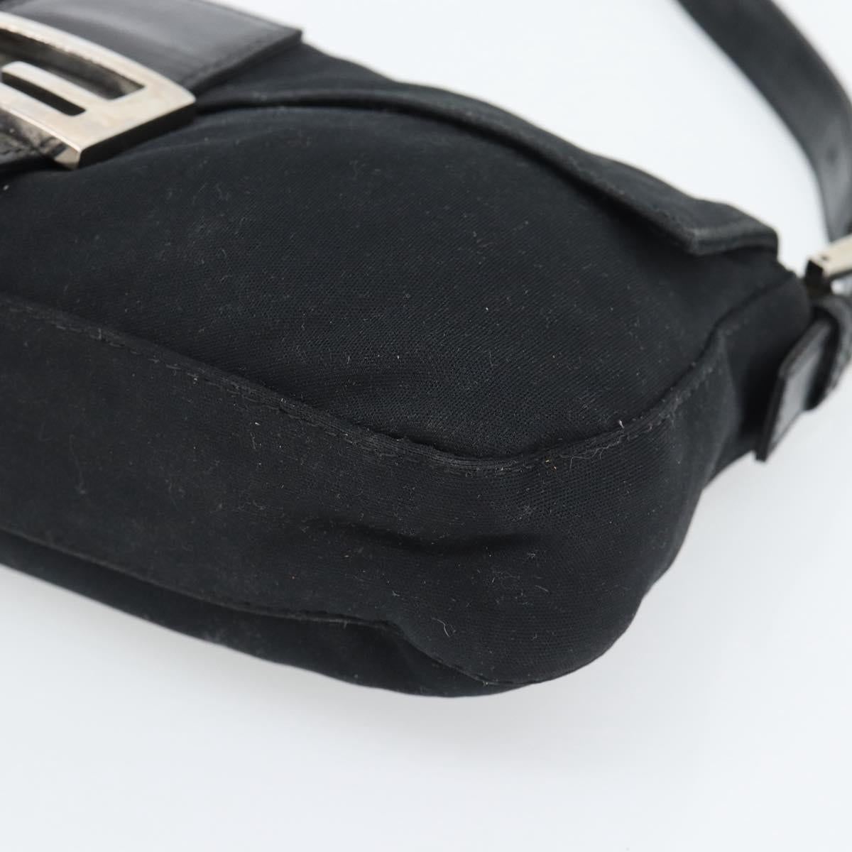 FENDI Mamma Baguette Shoulder Bag Cotton jersey Black Silver Auth ep15541