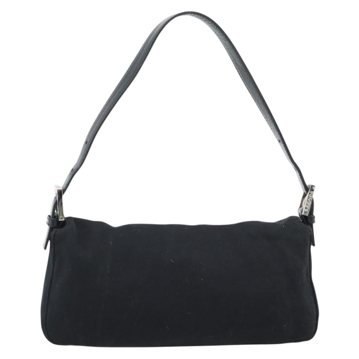 FENDI Mamma Baguette Shoulder Bag Cotton jersey Black Silver Auth ep15541