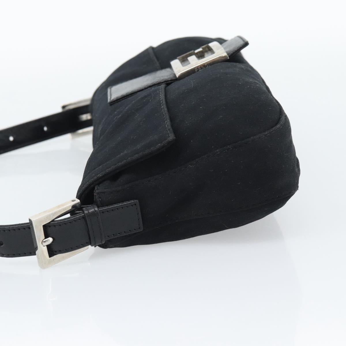 FENDI Mamma Baguette Shoulder Bag Cotton jersey Black Silver Auth ep15541