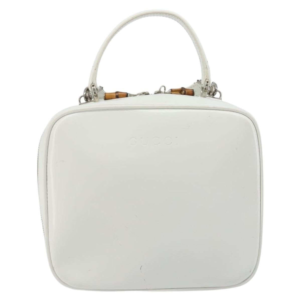 GUCCI Vanity Hand Bag Patent leather 2way White Silver 000 270 0323 Auth ep15543