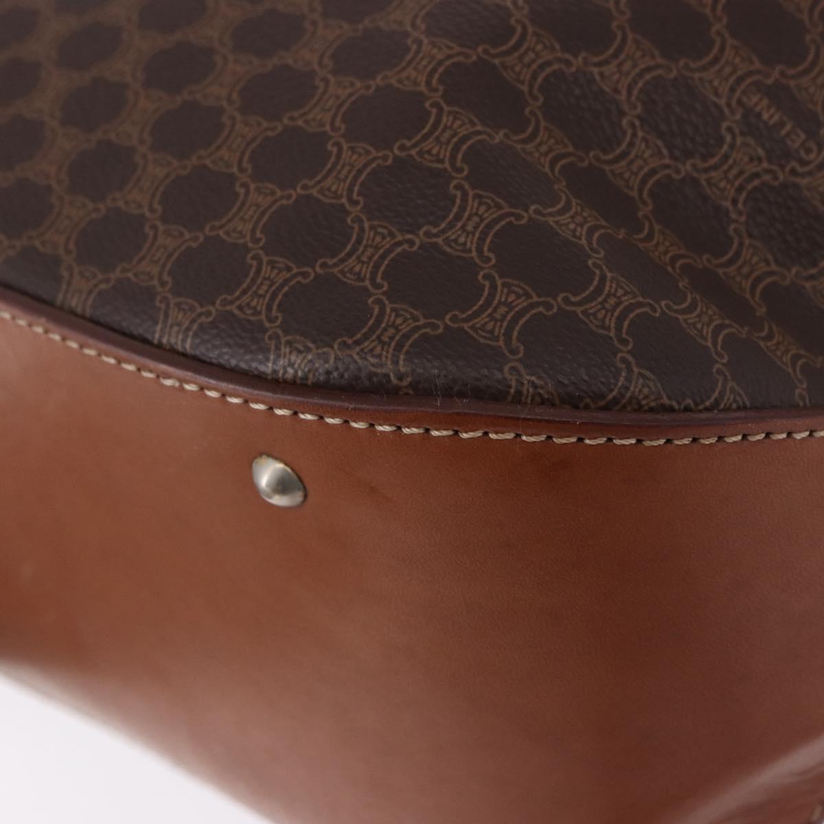 CELINE Macadam Canvas Backpack PVC Leather Brown Gold Auth ep15544A