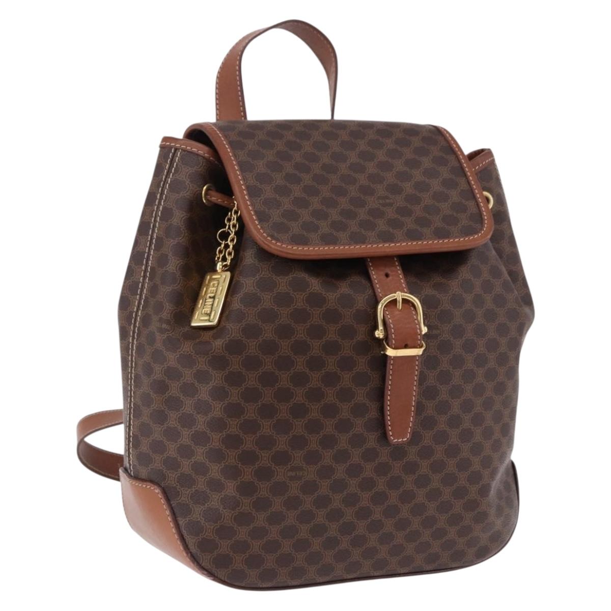 CELINE Macadam Canvas Backpack PVC Leather Brown Gold Auth ep15544A