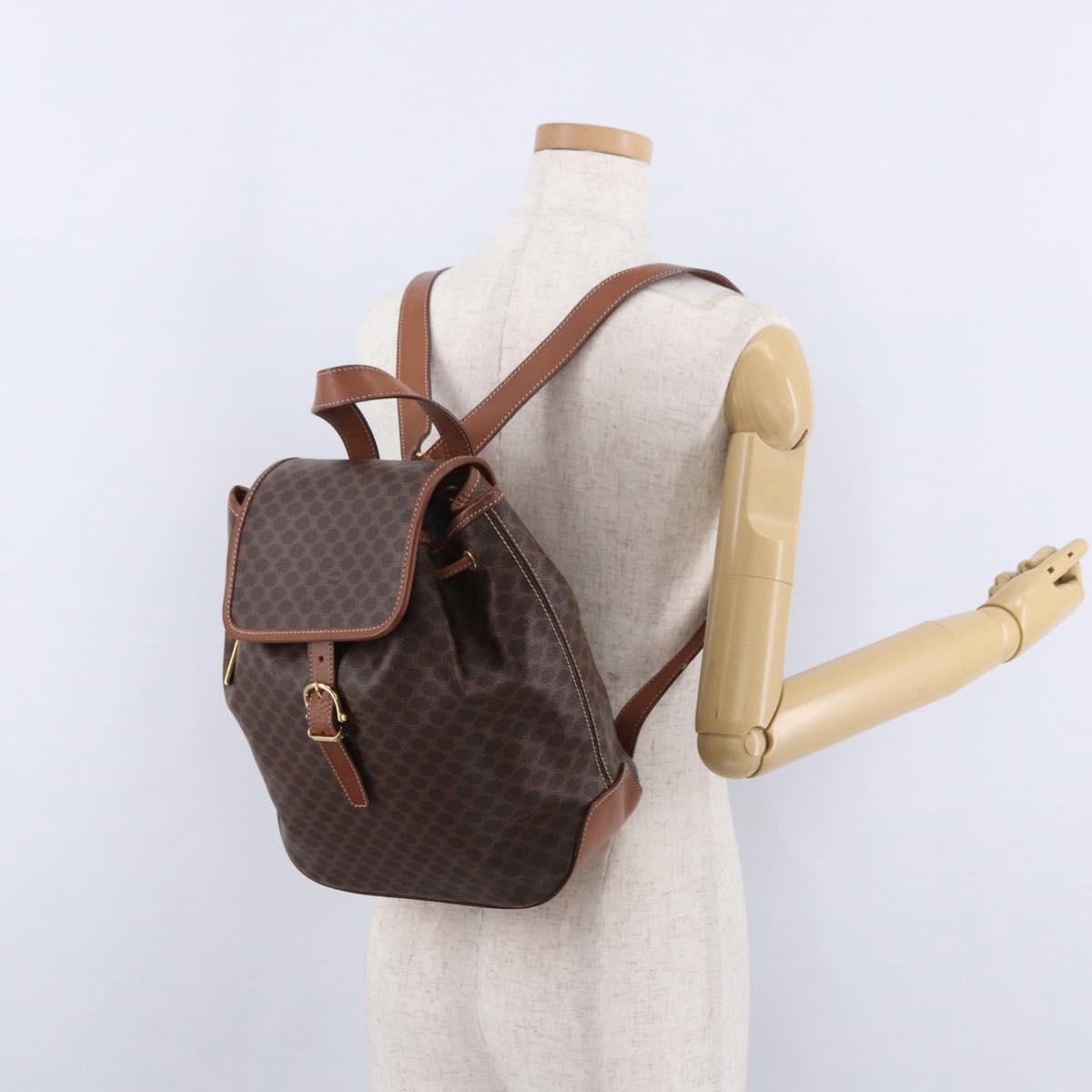 CELINE Macadam Canvas Backpack PVC Leather Brown Gold Auth ep15544A