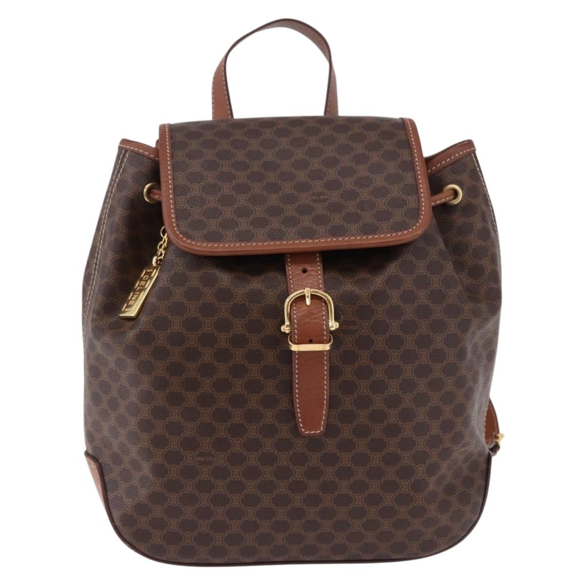 CELINE Macadam Canvas Backpack PVC Leather Brown Gold Auth ep15544A