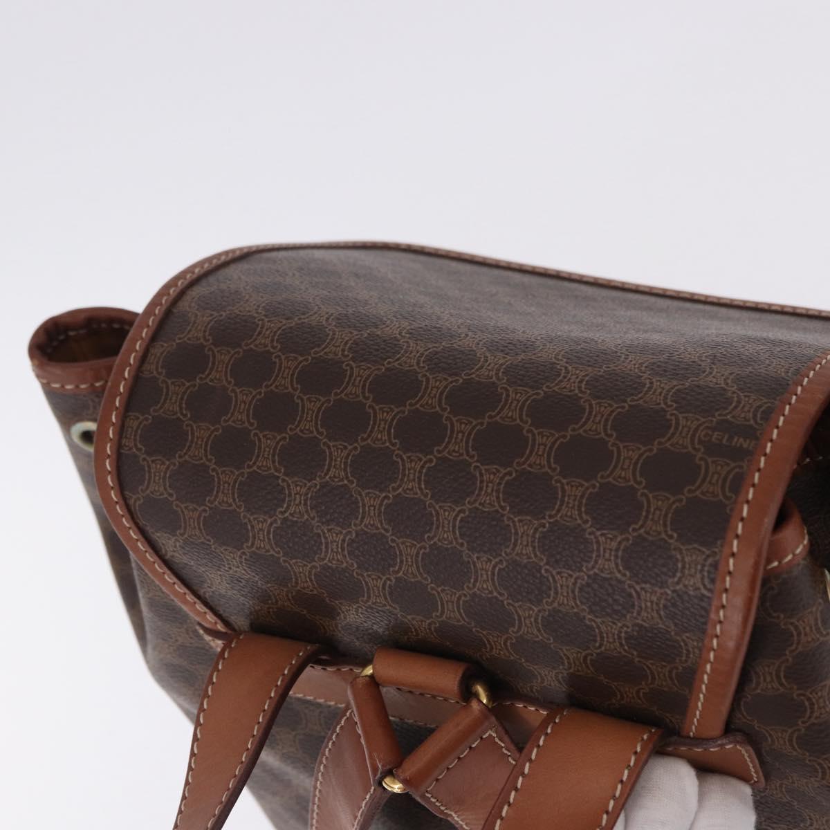 CELINE Macadam Canvas Backpack PVC Leather Brown Gold Auth ep15544A