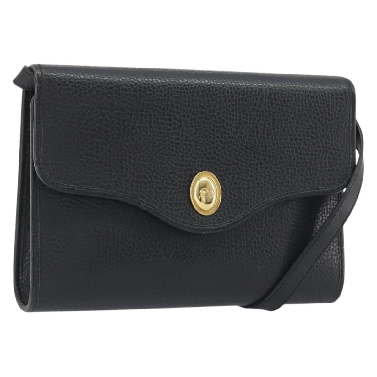 Christian Dior Shoulder Bag Leather Black Gold Auth ep15545A