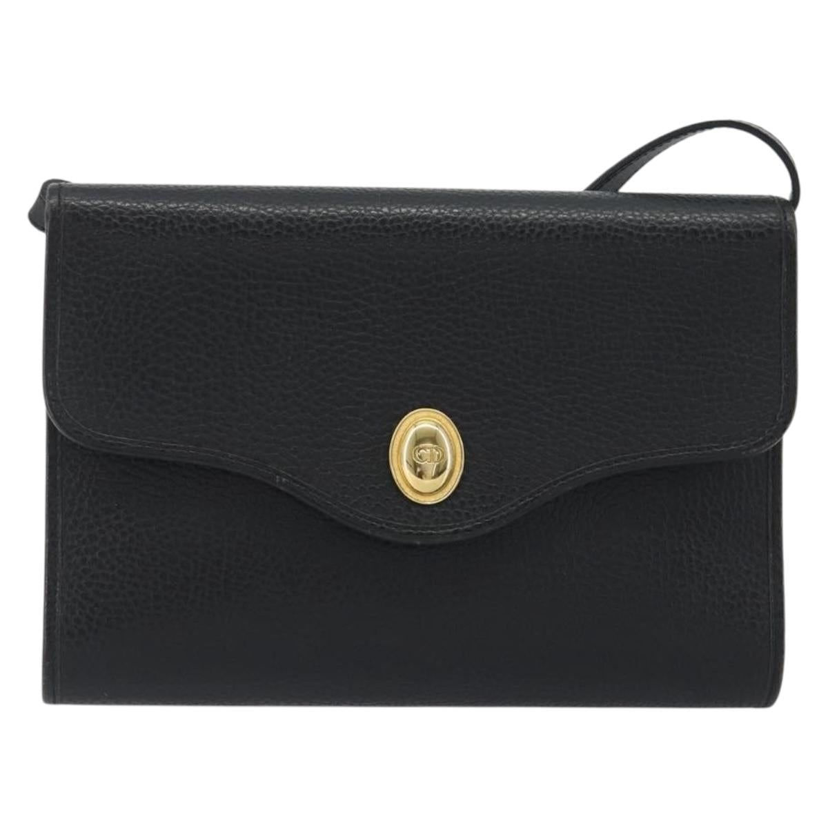 Christian Dior Shoulder Bag Leather Black Gold Auth ep15545A