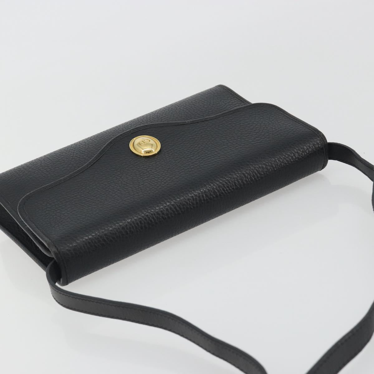 Christian Dior Shoulder Bag Leather Black Gold Auth ep15545A