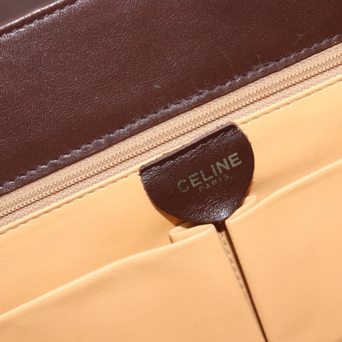 CELINE Hand Bag Leather Brown Gold Auth ep15547
