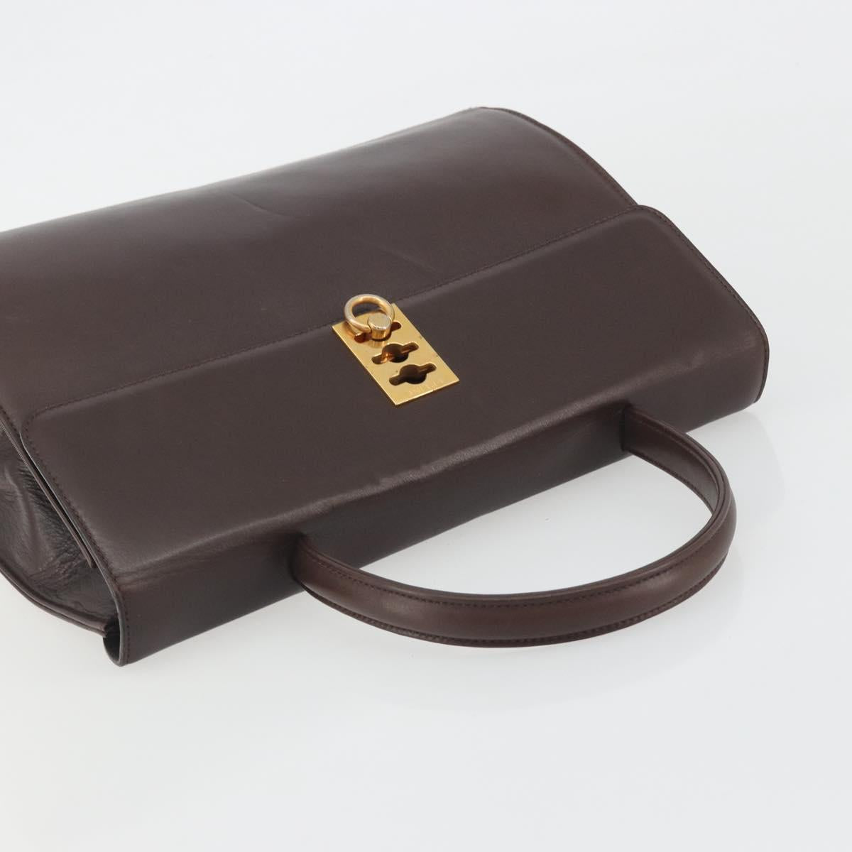 CELINE Hand Bag Leather Brown Gold Auth ep15547