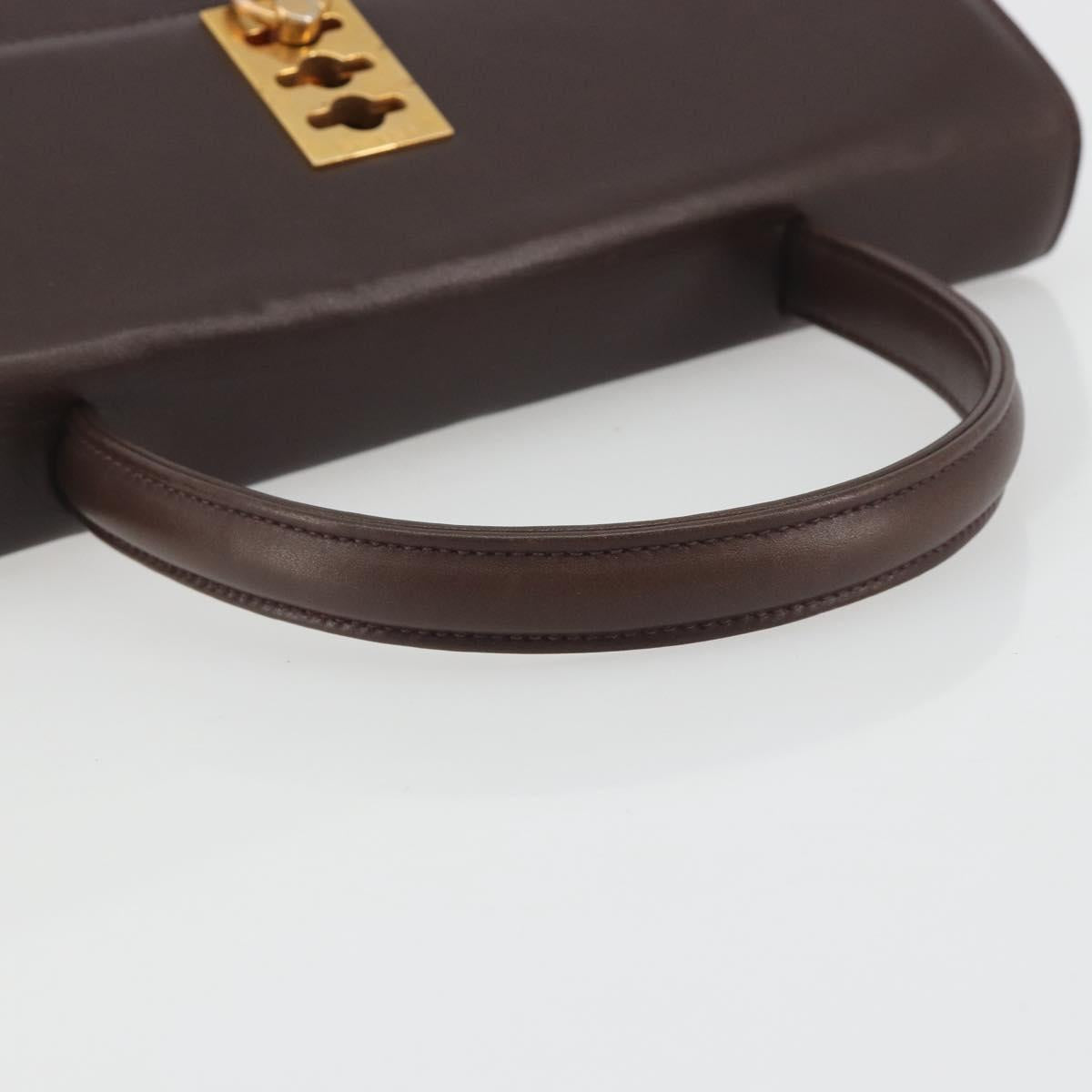 CELINE Hand Bag Leather Brown Gold Auth ep15547