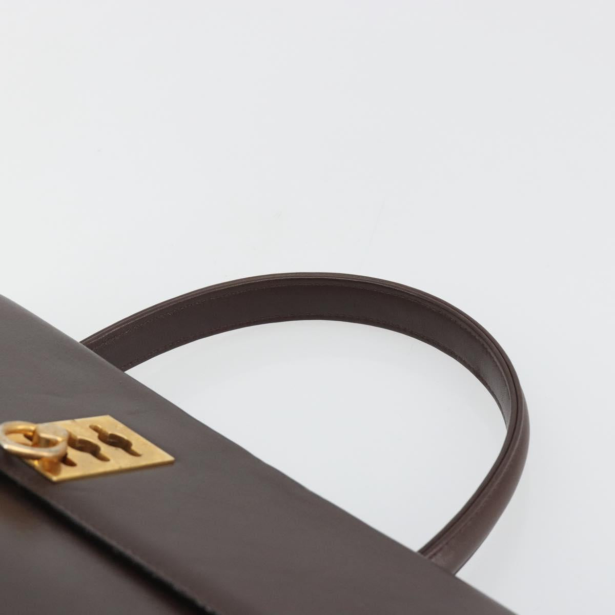 CELINE Hand Bag Leather Brown Gold Auth ep15547