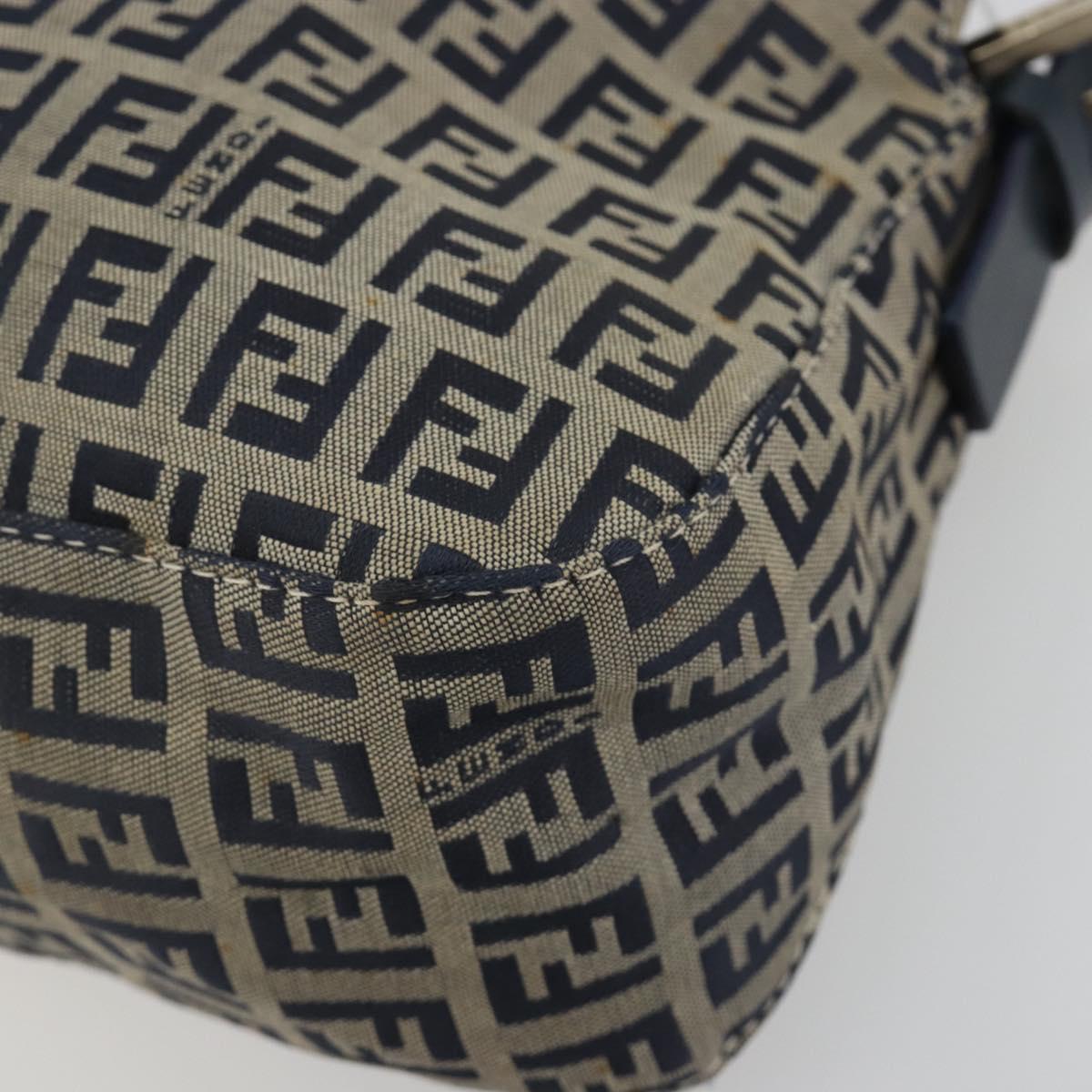 FENDI Zucchino Canvas Mamma Baguette Shoulder Bag Navy Silver Auth ep15548A