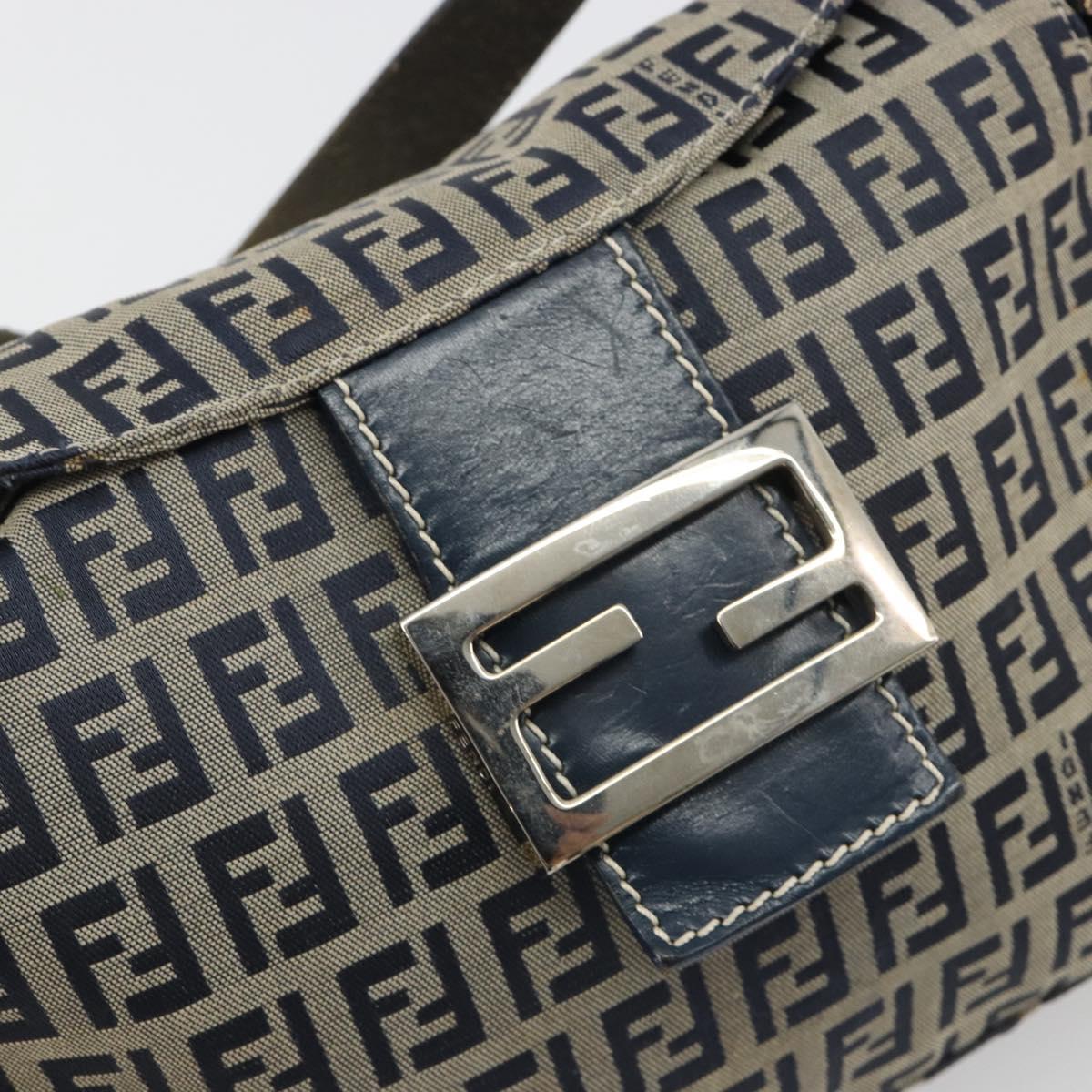 FENDI Zucchino Canvas Mamma Baguette Shoulder Bag Navy Silver Auth ep15548A