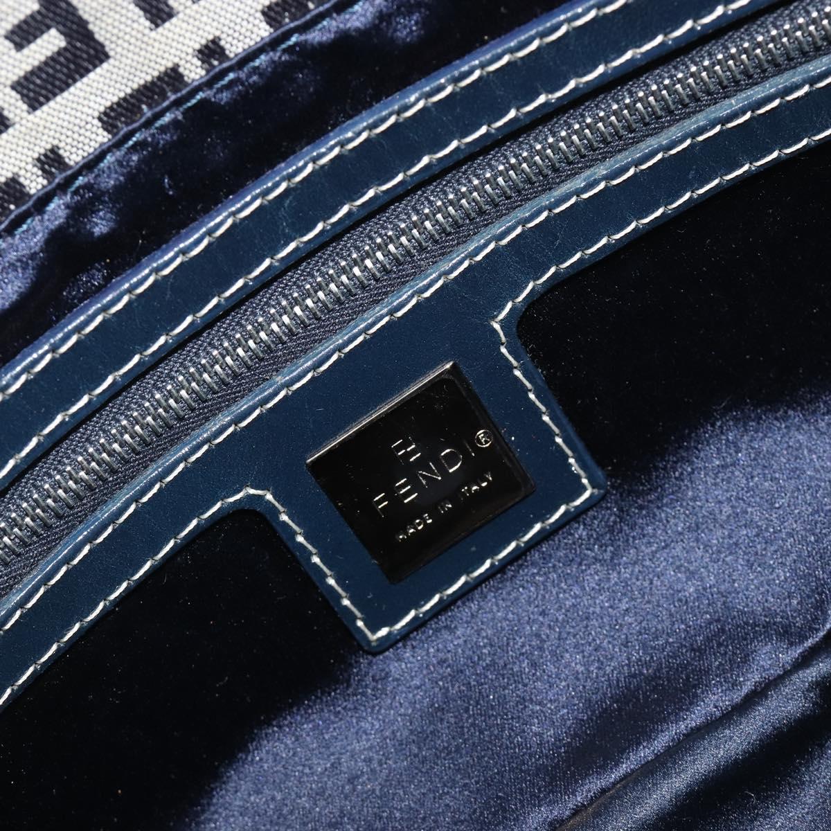 FENDI Zucchino Canvas Mamma Baguette Shoulder Bag Navy Silver Auth ep15548A