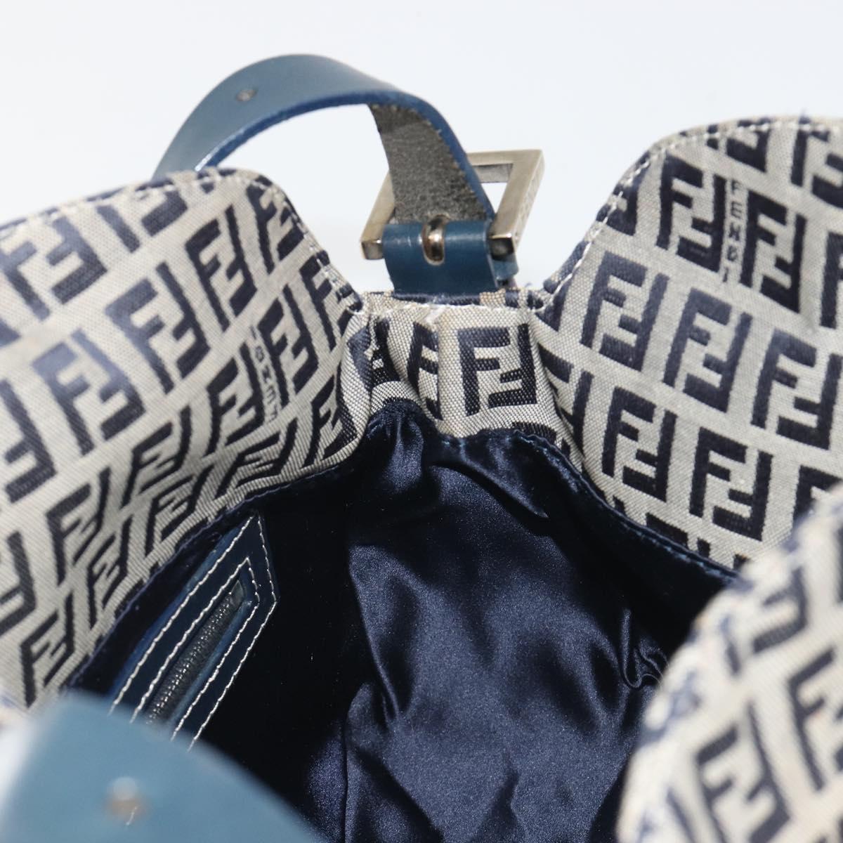 FENDI Zucchino Canvas Mamma Baguette Shoulder Bag Navy Silver Auth ep15548A