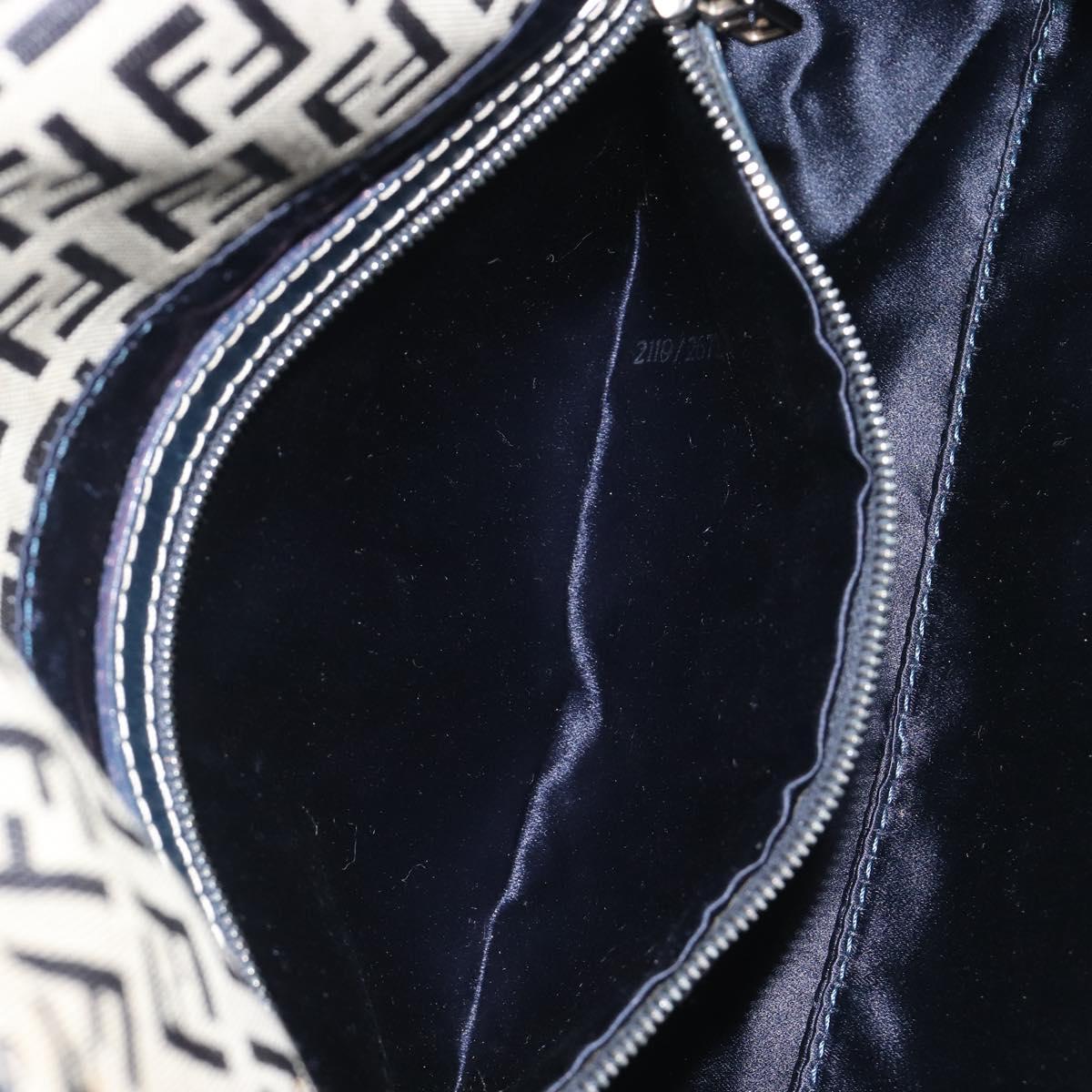 FENDI Zucchino Canvas Mamma Baguette Shoulder Bag Navy Silver Auth ep15548A