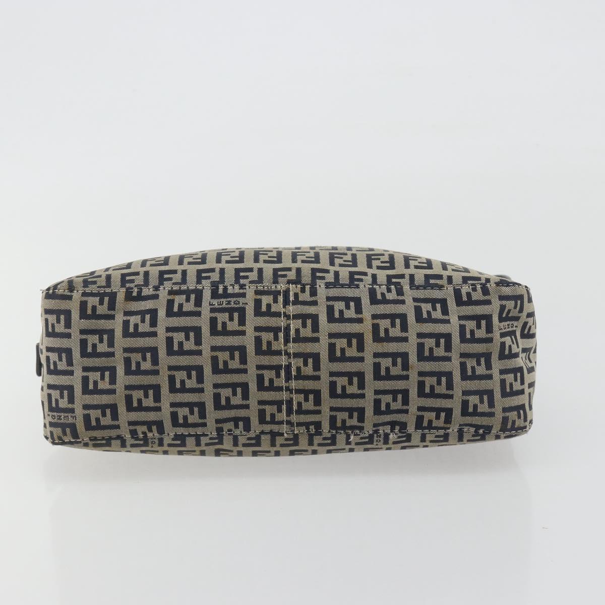 FENDI Zucchino Canvas Mamma Baguette Shoulder Bag Navy Silver Auth ep15548A