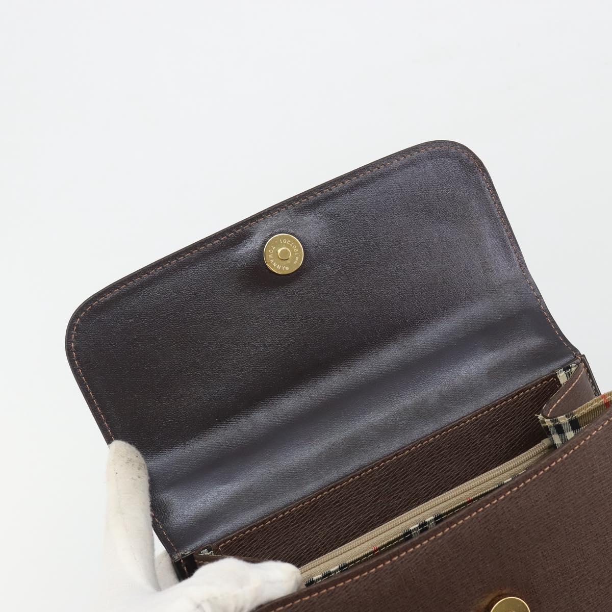 Burberrys Hand Bag Leather Brown Gold Auth ep15549A
